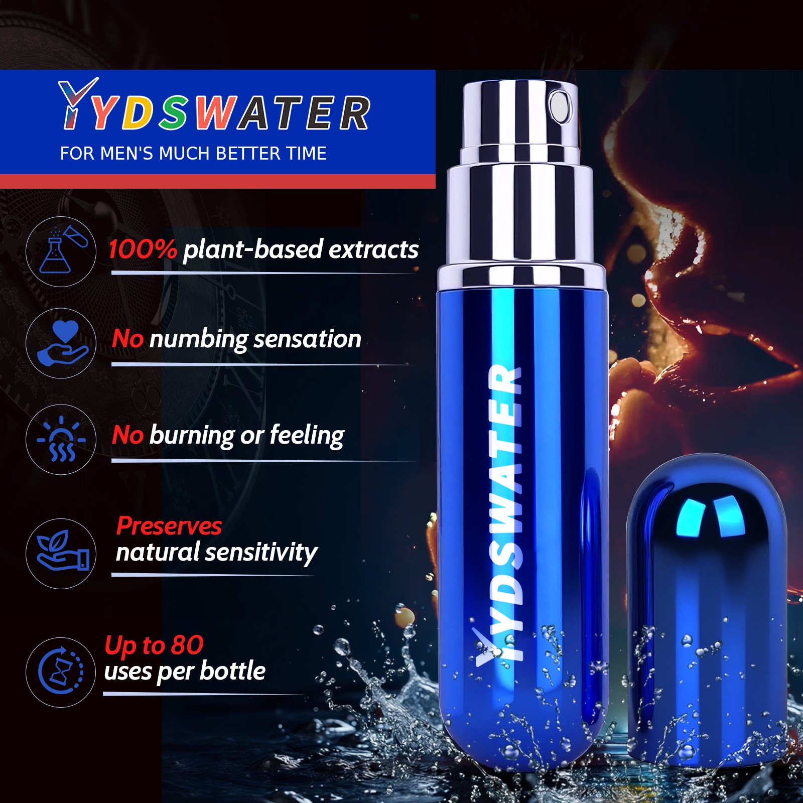 YYDSWATER Delay Spray for Men Longer Sex, Premature Ejaculation Retardants Men, Last Longer Sex for Man - Preserve The Original Experience, Only for External (6ML)