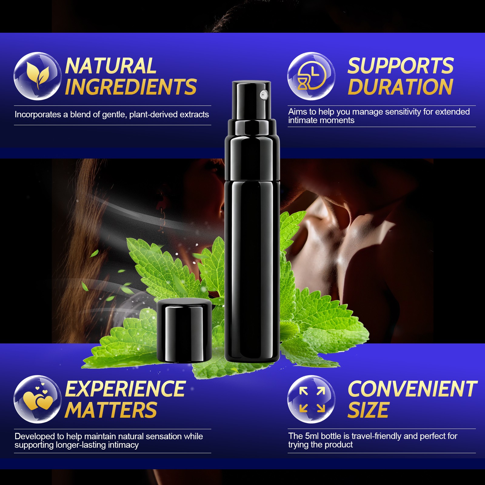YYDSWATER Delay Spray for Men - Natural Desensitising Spray with Plant Extracts - Helps Last Longer, Maintains Sensation - For External Use - 5ml